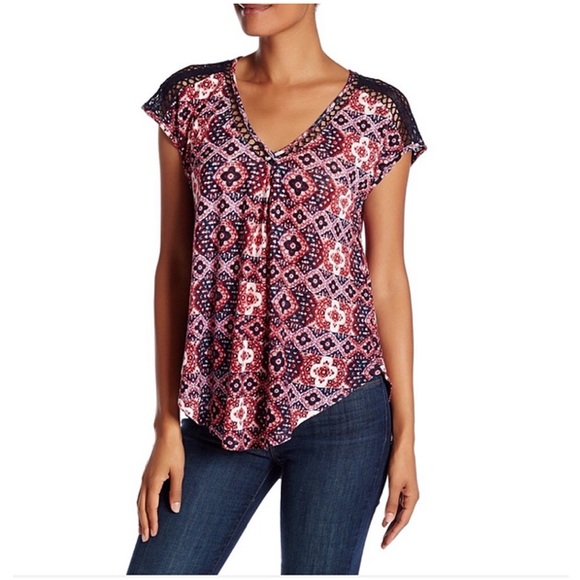 Lucky Brand Moroccan Tile Print Tee S - Picture 5 of 15